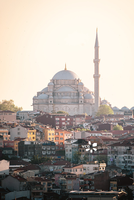 晴空下的伊斯坦布尔城市景观与清真寺图片素材