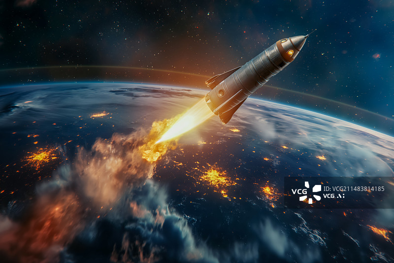 【AI数字艺术】正在飞离地球的火箭图片素材