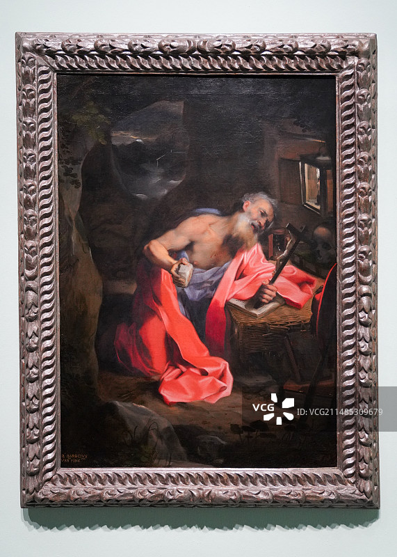 上海 浦东美术馆 布面油画 费德里科·巴洛西 《祷告的圣杰罗姆》图片素材