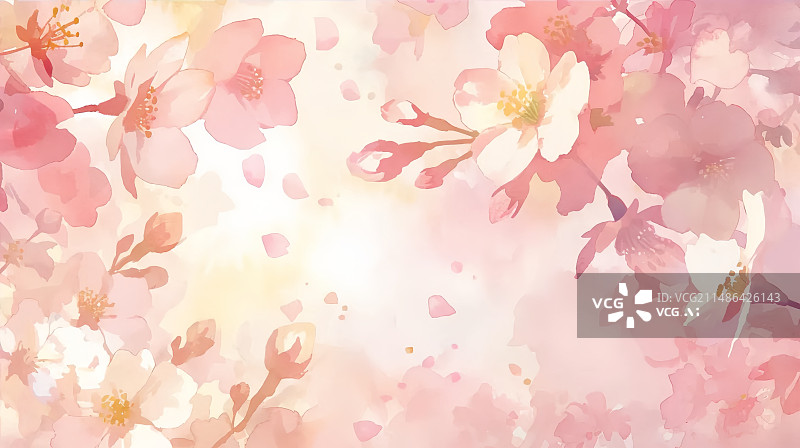 【AI数字艺术】春天温柔粉樱花创意水彩壁纸背景图片素材