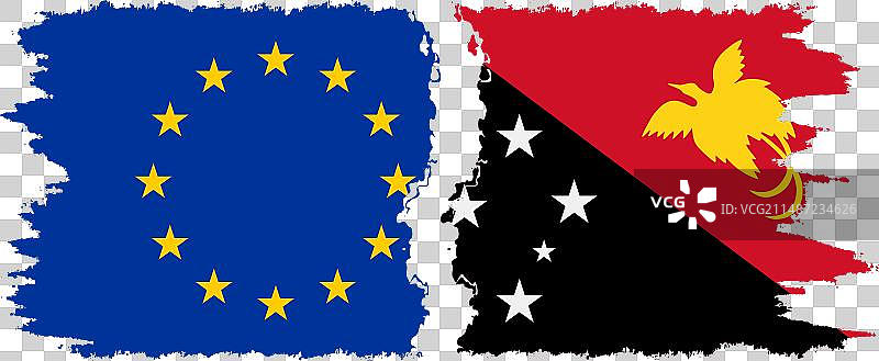 巴布亚新几内亚和欧盟国旗图片素材
