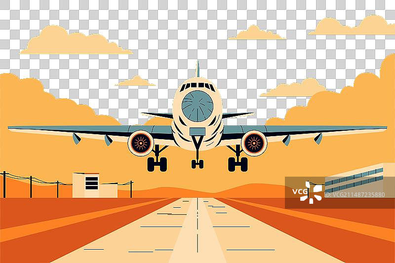 卡通飞机在跑道上的客运商业图片素材