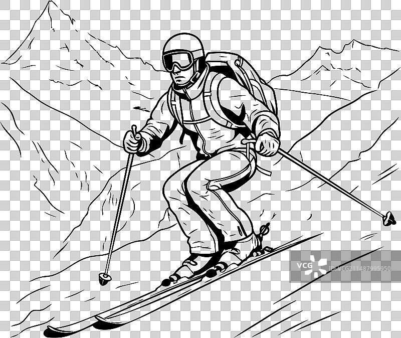 滑雪者在山上滑雪图片素材