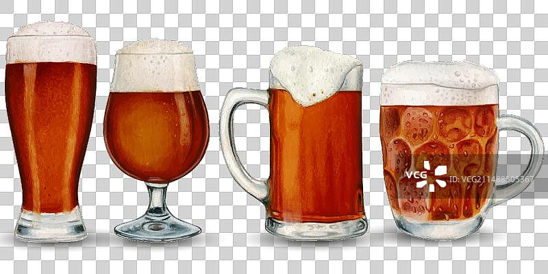 水彩手绘逼真的啤酒杯图片素材