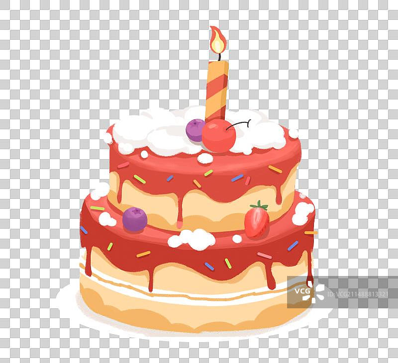 庆祝周年纪念情人节红色草莓蓝莓插着蜡烛的生日蛋糕甜蜜节日图片素材