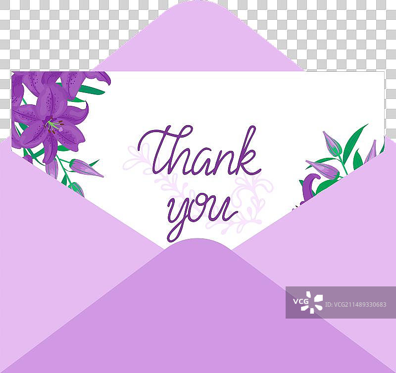 紫色信封，丁香花，感谢字条图片素材