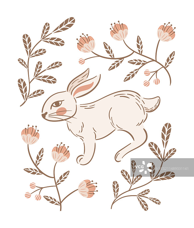 复活节兔子复古盛开的樱桃熊莓图片素材