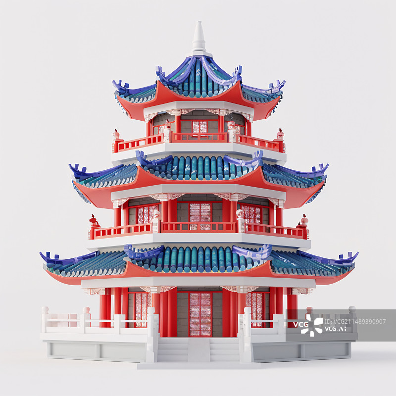 【AI数字艺术】3D渲染中式古建筑场景，中国风建筑场景概念插图图片素材