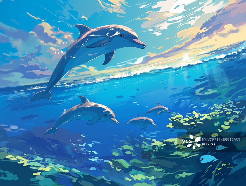【AI数字艺术】海豚在海里游图片素材