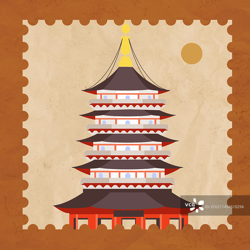 邮票造型复古杭州西湖雷峰塔古建筑图片素材
