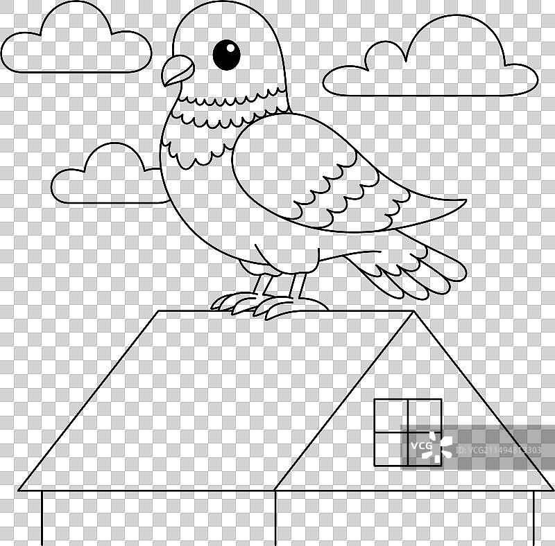 可爱的卡哇伊鸽子站在屋顶上图片素材