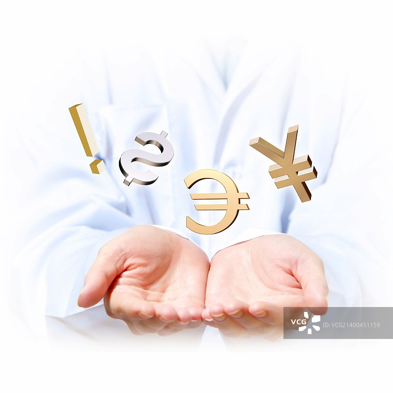 金钱概念插图与人的手和金融符号图片素材