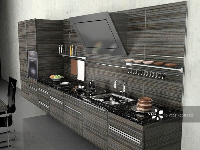现代厨房室内设计(3D渲染)图片素材