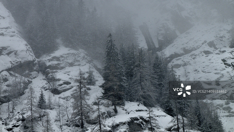 瑞士阿尔卑斯山的雪和雾图片素材