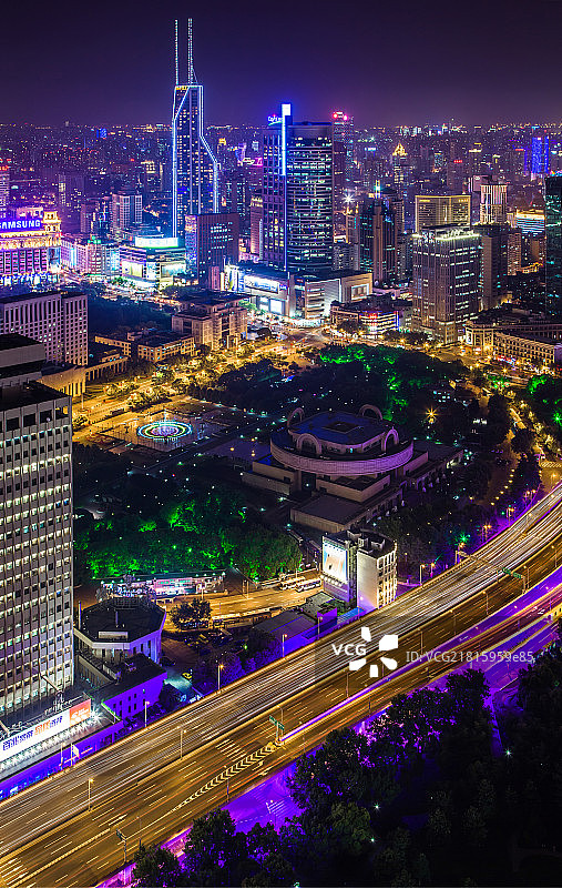 俯瞰上海人民广场夜景图片素材