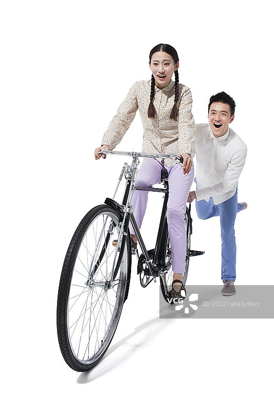 复古情侣和旧式自行车图片素材