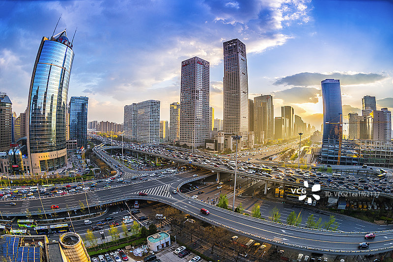 高机位拍摄北京城市主干道建筑群图片素材