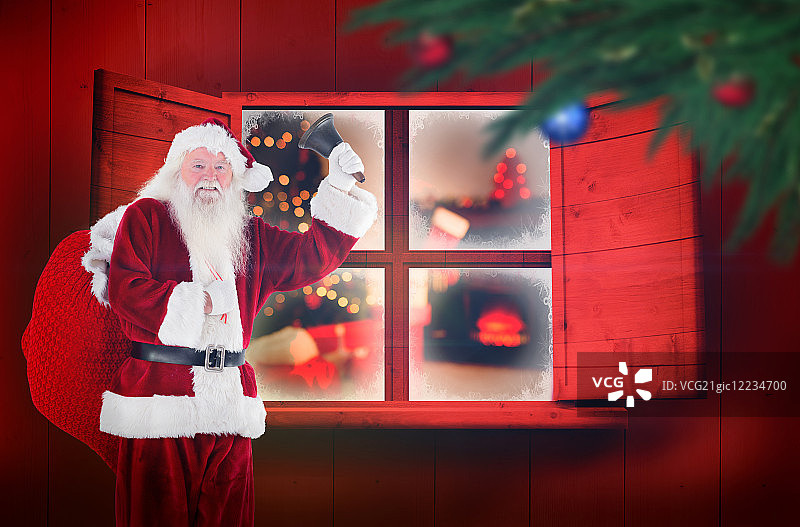 圣诞老人敲钟抵圣诞在家图片素材