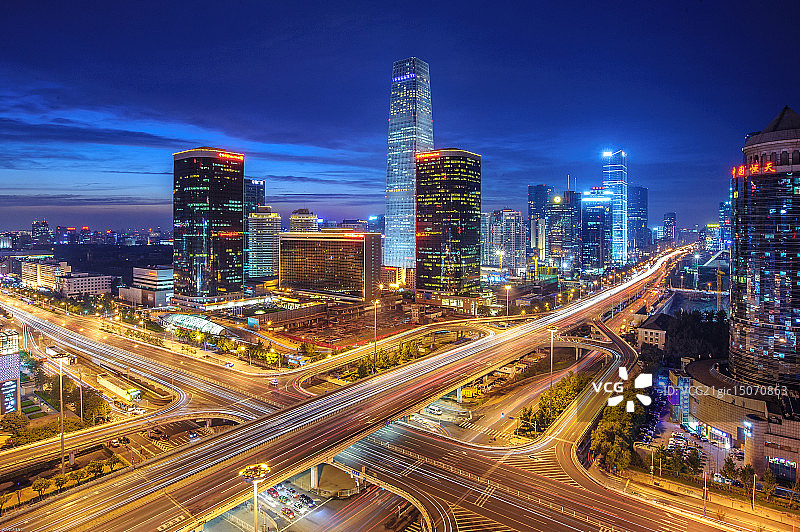 北京CBD中心区夜景图片素材