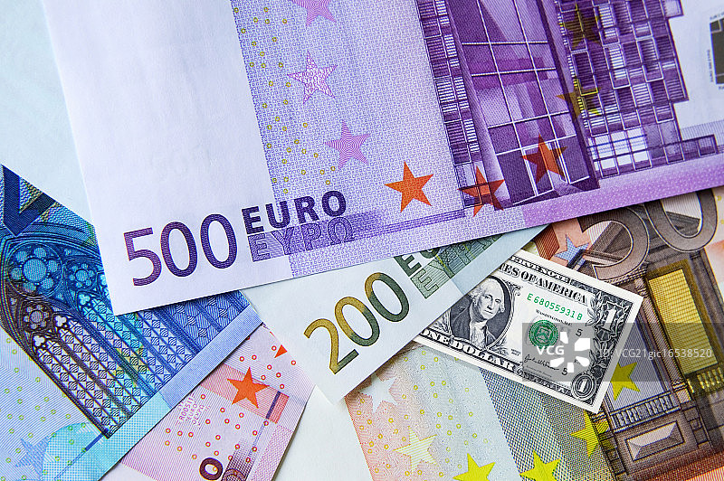 纸币，欧元和一美元图片素材