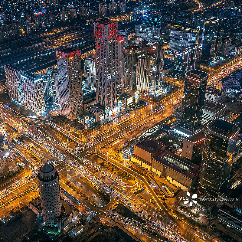 俯瞰北京国贸桥中央电视台CBD金融中心夜景城市图片素材