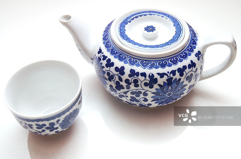 白色背景的中国茶壶图片素材