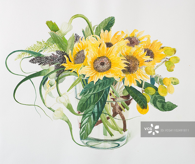 一个装满太阳花的花瓶图片素材