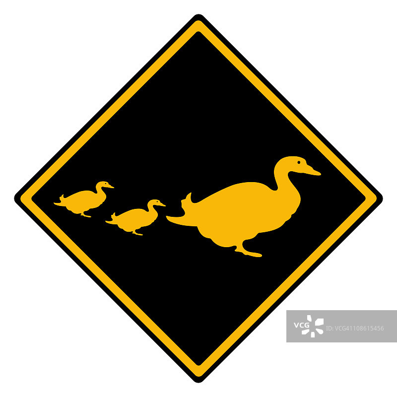 道路标志鸭子穿过孤立的白色背景图片素材