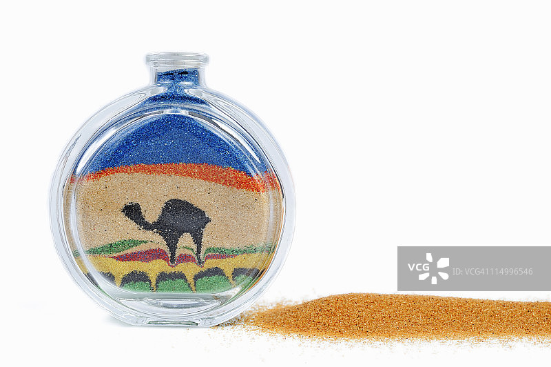 骆驼，用沙子装在瓶子里图片素材