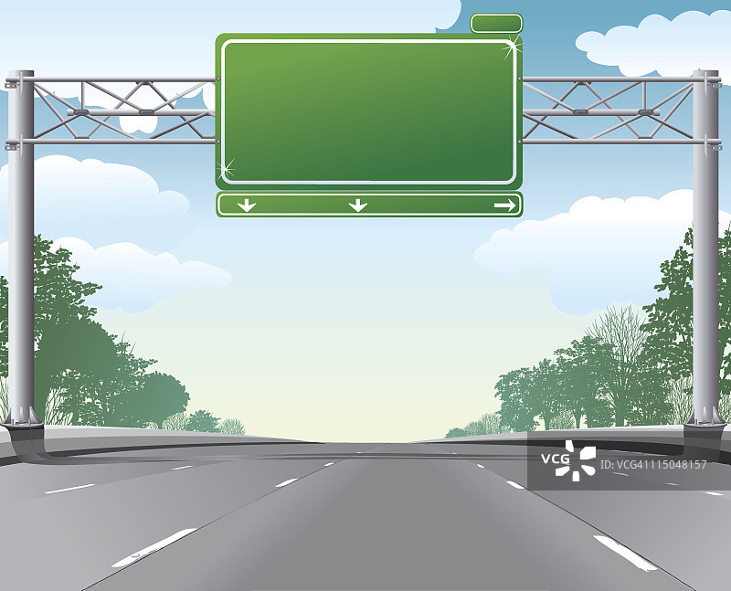 空高速公路场景与空白架空方向路标图片素材