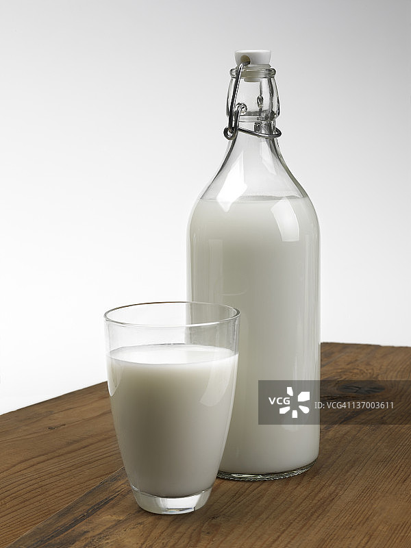 装牛奶的玻璃杯和瓶子图片素材