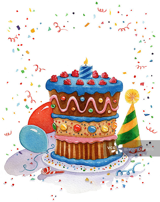 生日蛋糕、生日帽和生日装饰品图片素材