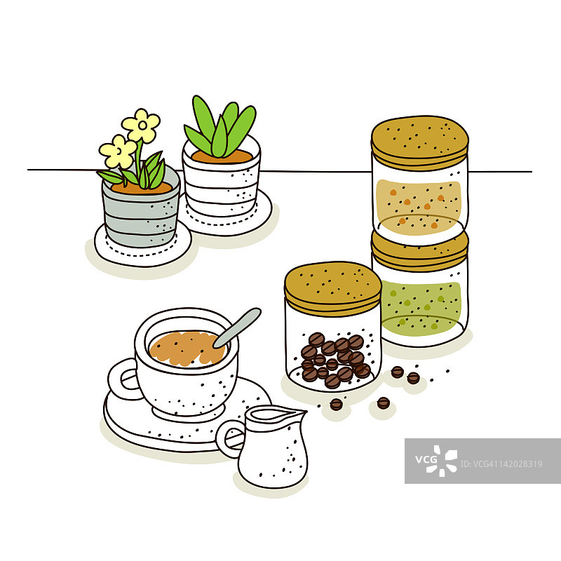 背景是咖啡豆和盆栽植物图片素材