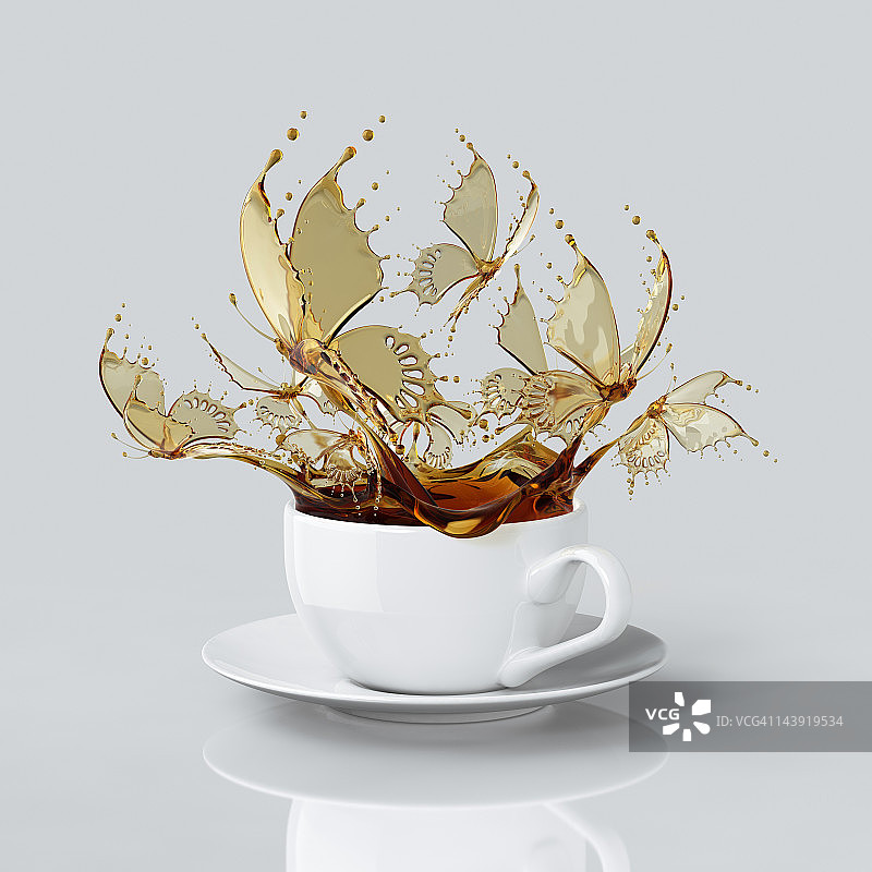 杯子里的咖啡蝴蝶。图片素材