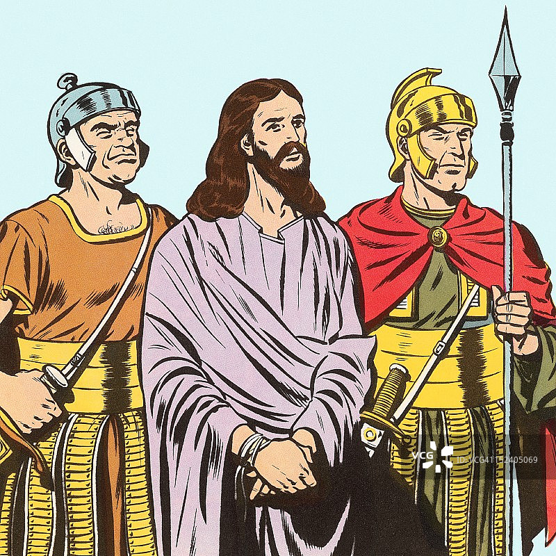 耶稣被两个士兵抱着图片素材