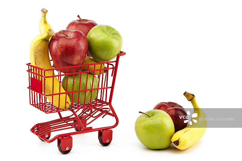 红色购物车系列:健康水果图片素材