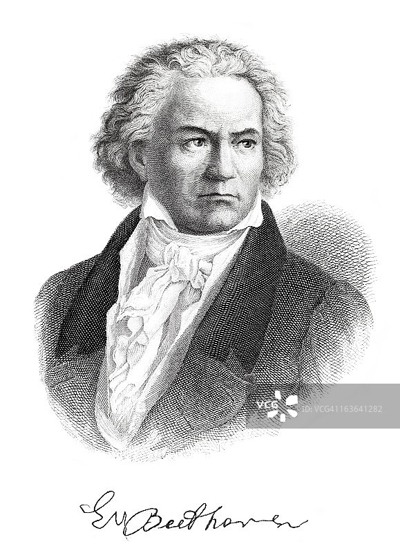 1882年刻有作曲家路德维希·凡·贝多芬签名的版画图片素材
