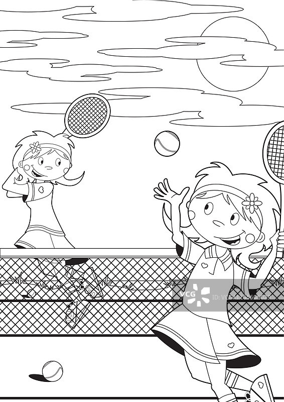 网球女孩在球场上的颜色图片素材