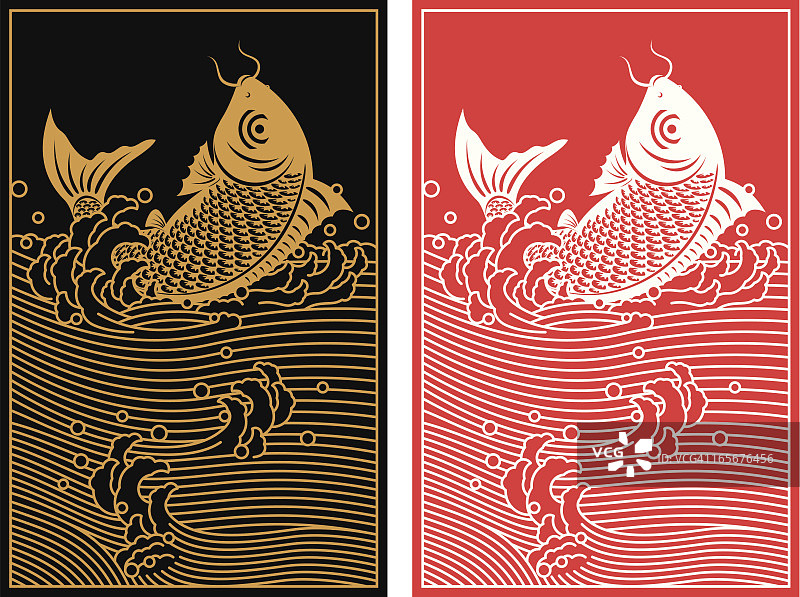 跳鲤鱼中国剪纸艺术图片素材