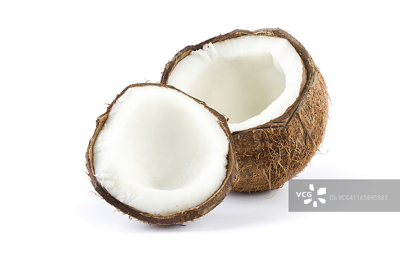 破碎的椰子孤立在白色上图片素材