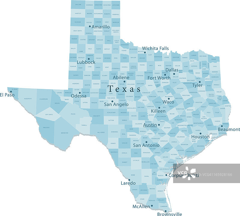 德克萨斯州矢量地图区域隔离图片素材