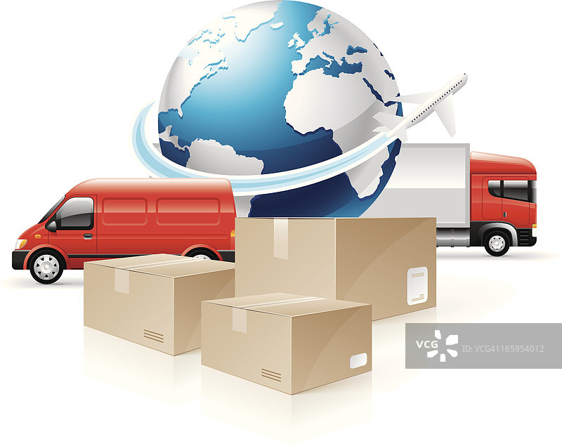 全球航运概念与全球，包裹和卡车图片素材