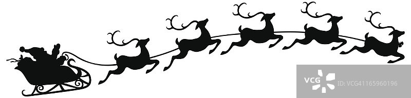 圣诞老人和雪橇和飞翔的驯鹿图片素材