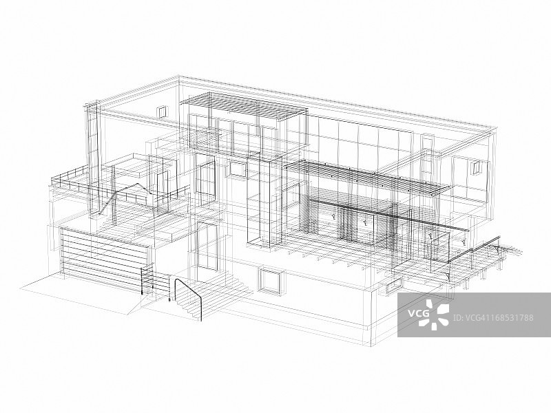 三维草图建筑抽象别墅图片素材