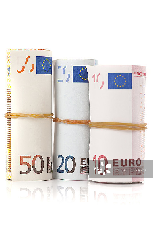 一卷一卷的欧元钞票图片素材