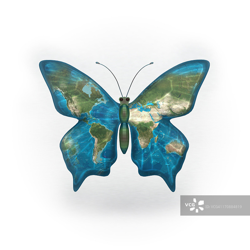 翅膀上有世界地图的蝴蝶图片素材