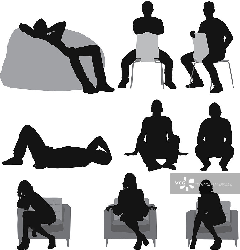 人们的侧影坐在不同的姿势图片素材