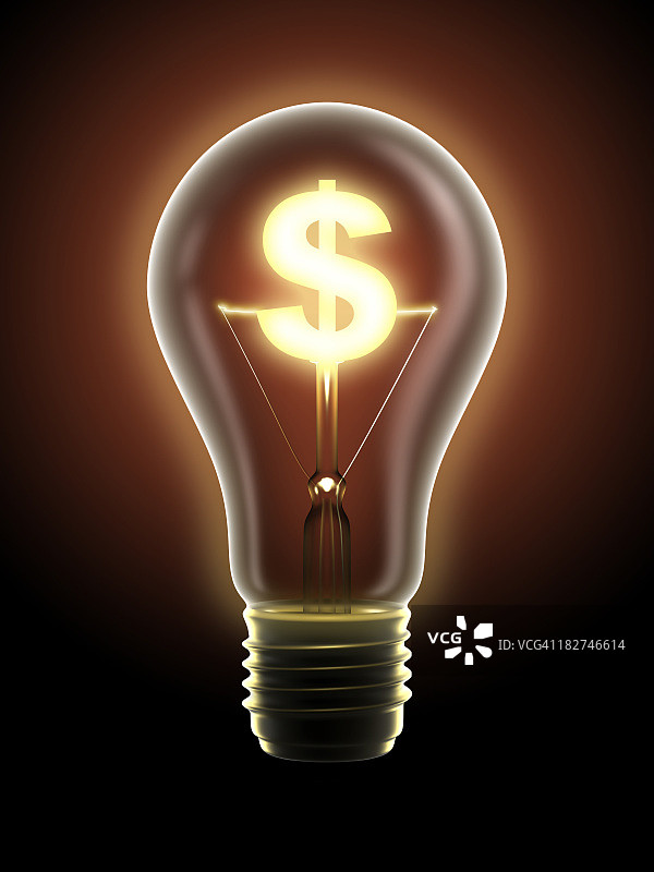 有利可图的想法:有美元符号的灯泡，包括裁剪路径图片素材