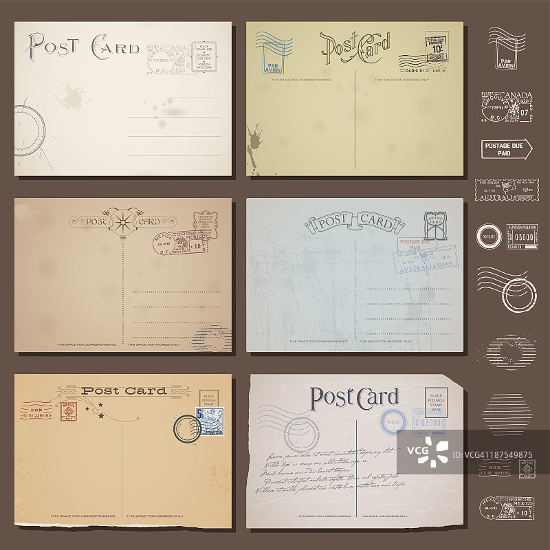 矢量复古明信片设计与邮票图片素材