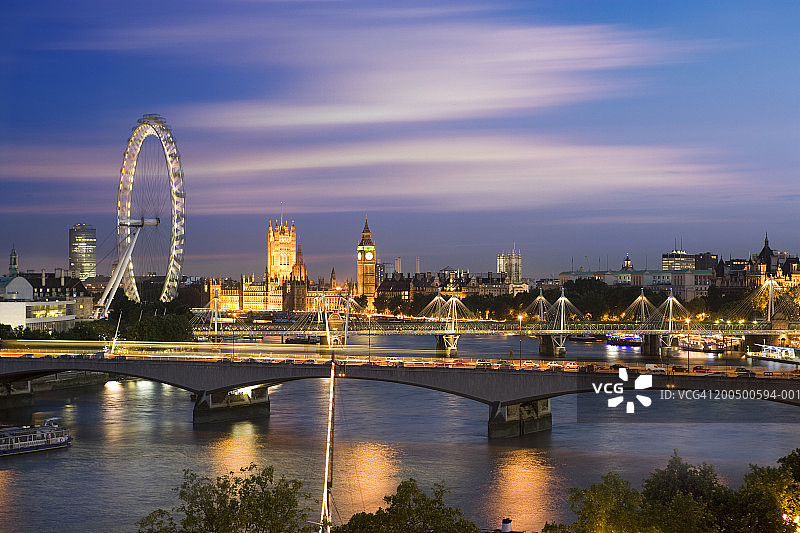 英格兰，伦敦，泰晤士河，高处的景色，黄昏图片素材